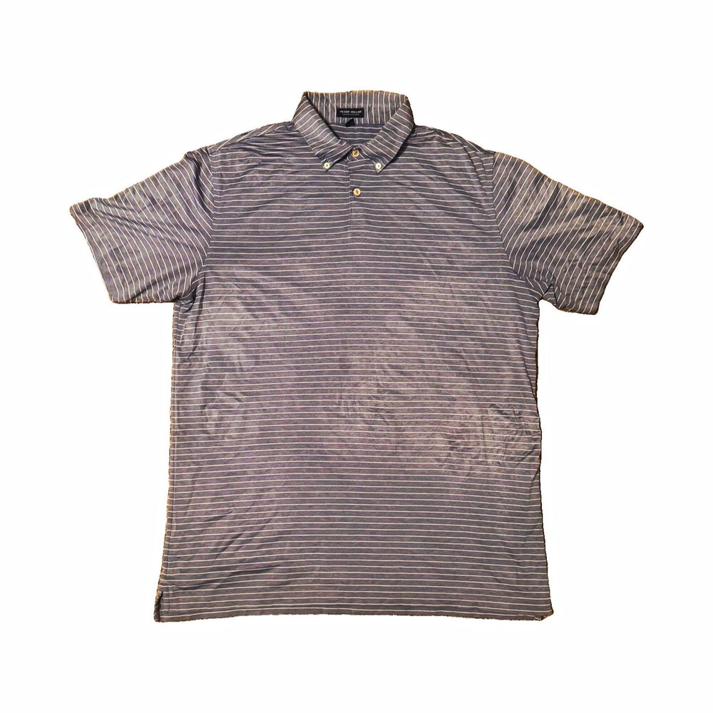 Peter Millar Crown Crafted Men's L Blue/White Striped Short Sleeve Polo Shirt
